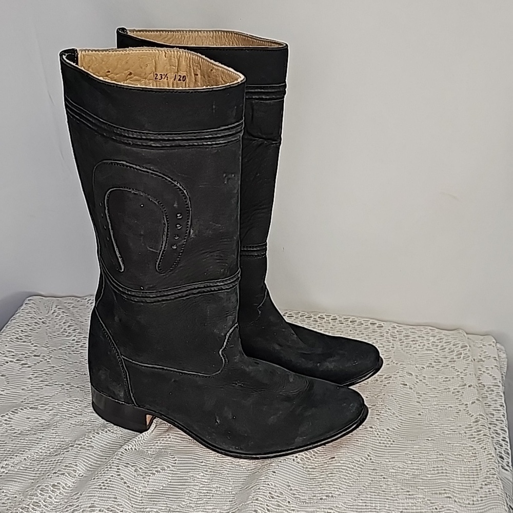 Moreno Romero soft leather black horseshoe cowboy cowgirl western boots sz 7